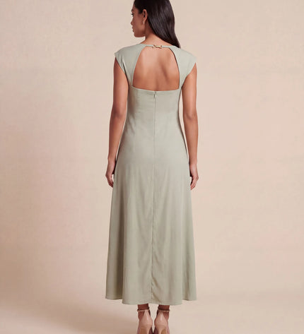 THE ARABELLA CLASP BACK MIDI DRESS IN SAGE
