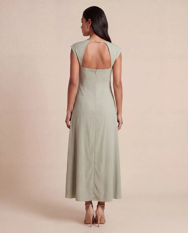 THE ARABELLA CLASP BACK MIDI DRESS IN SAGE