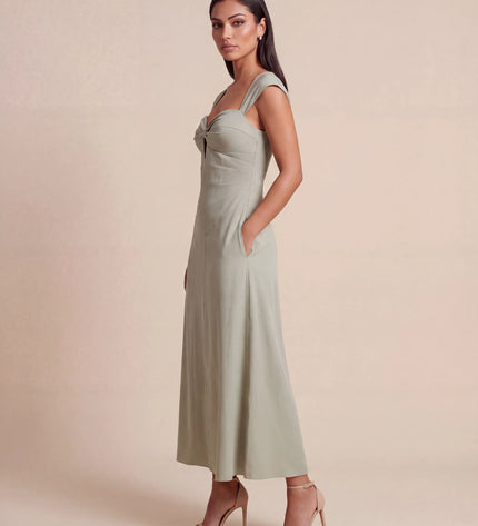 THE ARABELLA CLASP BACK MIDI DRESS IN SAGE