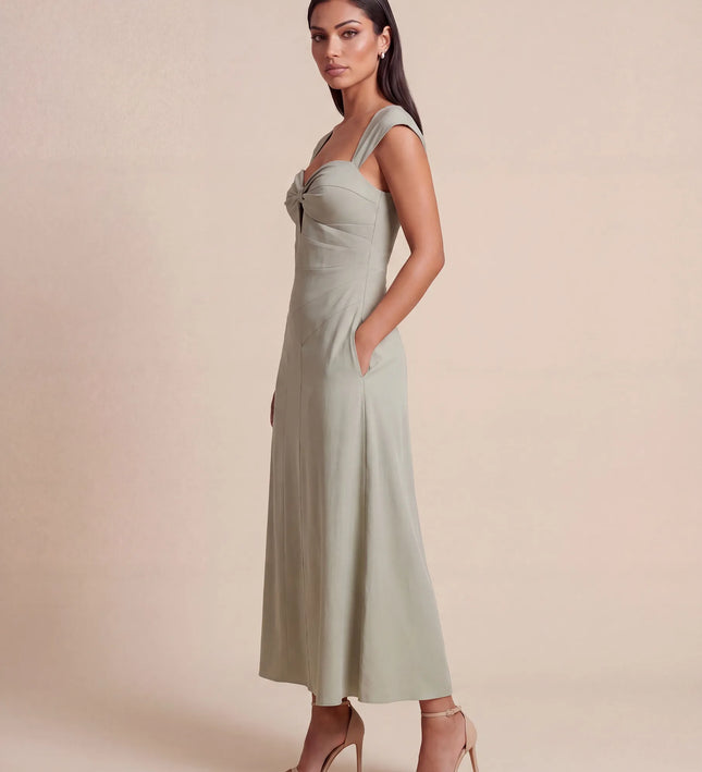 THE ARABELLA CLASP BACK MIDI DRESS IN SAGE