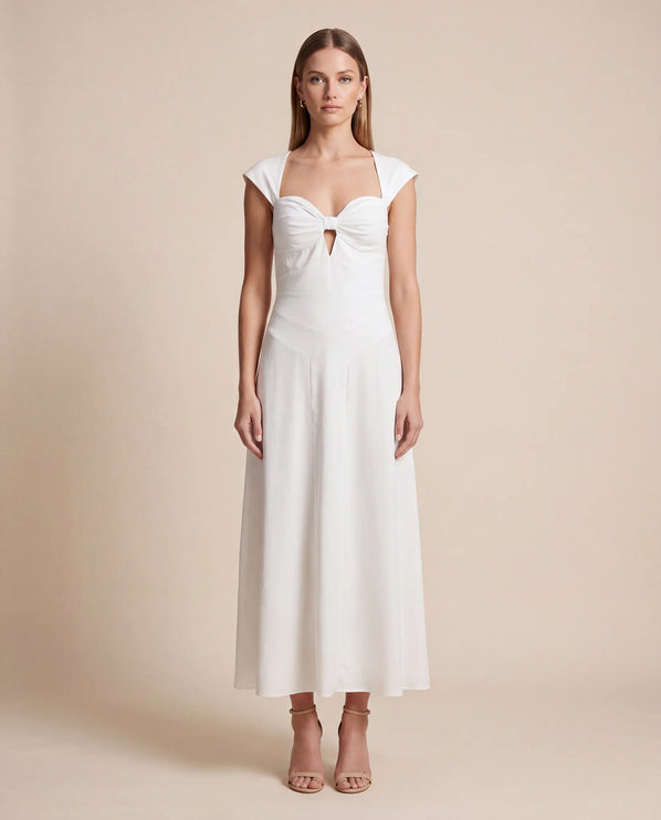 THE ARABELLA CLASP BACK MIDI DRESS IN WHITE