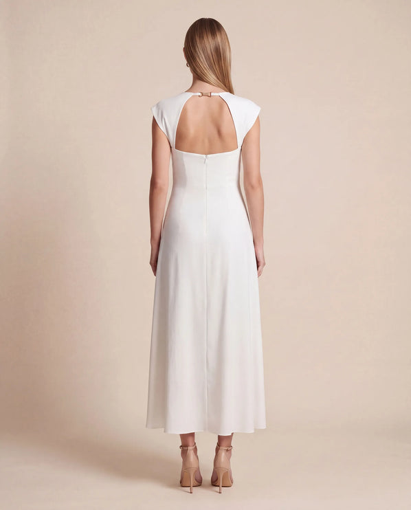 THE ARABELLA CLASP BACK MIDI DRESS IN WHITE