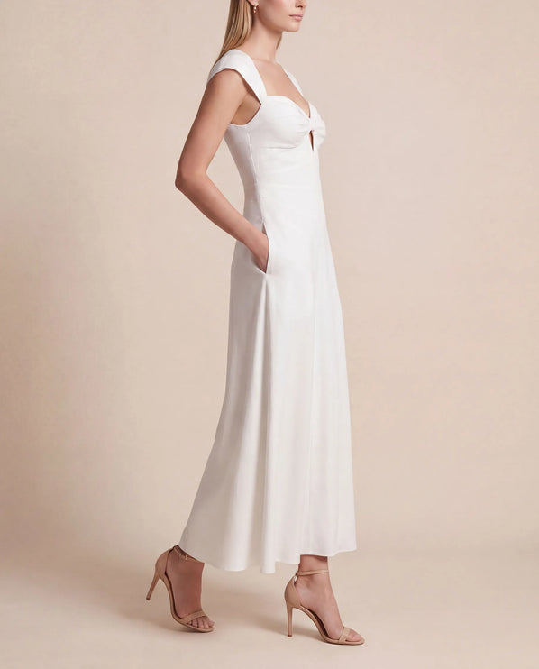 THE ARABELLA CLASP BACK MIDI DRESS IN WHITE