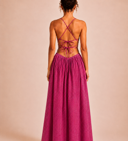 THE SERAPHINA GINGHAM MAXI DRESS IN RASPBERRY PINK