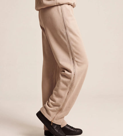 THE ADELINA EMBELLISHED WIDE LEG JOGGERS IN SOFT BEIGE