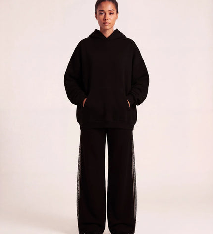THE ADELINA EMBELLISHED WIDE LEG JOGGERS IN BLACK