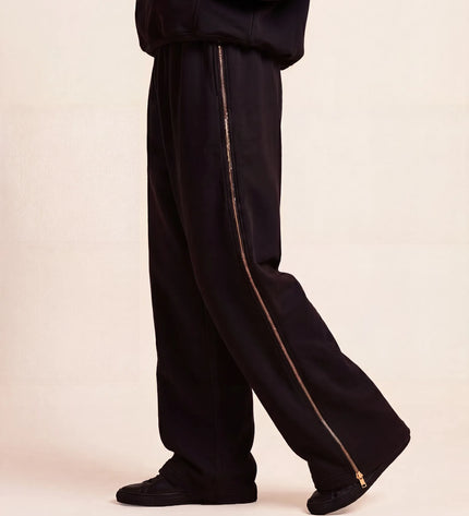 THE ADELINA EMBELLISHED WIDE LEG JOGGERS IN BLACK