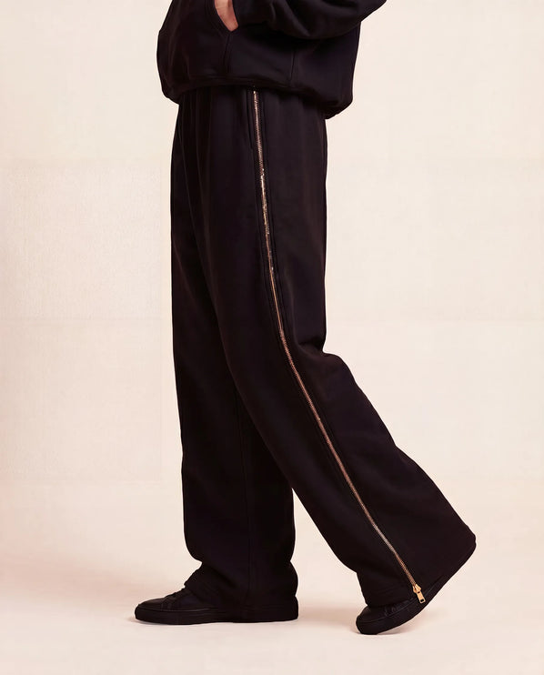 THE ADELINA EMBELLISHED WIDE LEG JOGGERS IN BLACK