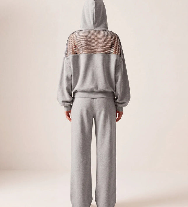 THE ADELINA EMBELLISHED WIDE LEG JOGGERS IN GREY MARL