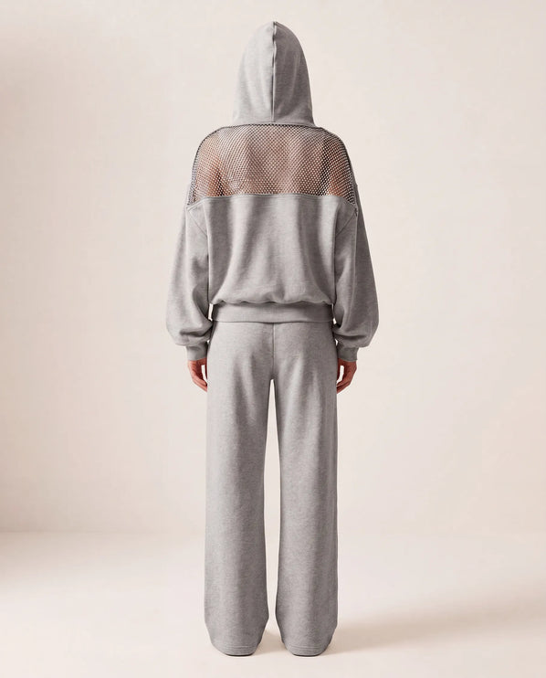THE ADELINA EMBELLISHED WIDE LEG JOGGERS IN GREY MARL