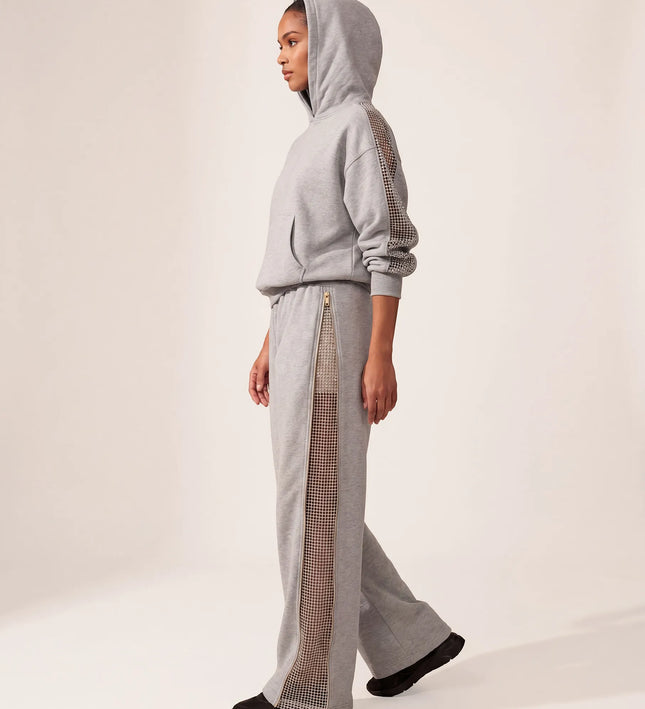 THE ADELINA EMBELLISHED WIDE LEG JOGGERS IN GREY MARL