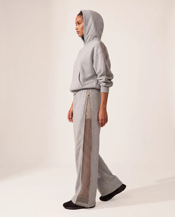 THE ADELINA EMBELLISHED WIDE LEG JOGGERS IN GREY MARL
