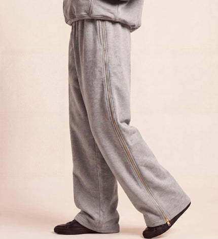 THE ADELINA EMBELLISHED WIDE LEG JOGGERS IN GREY MARL