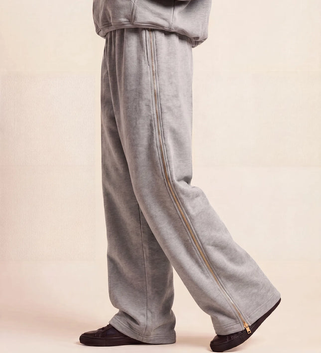 THE ADELINA EMBELLISHED WIDE LEG JOGGERS IN GREY MARL