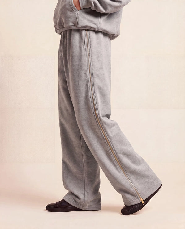 THE ADELINA EMBELLISHED WIDE LEG JOGGERS IN GREY MARL