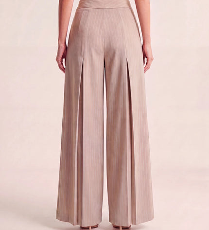 THE AVERY PINSTRIPE WIDE LEG TROUSERS IN BEIGE