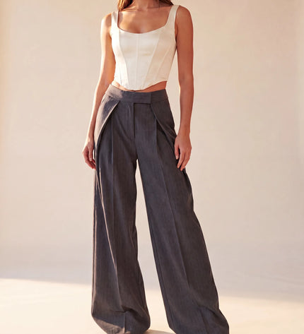 THE AVERY PINSTRIPE WIDE LEG TROUSERS IN CHARCOAL