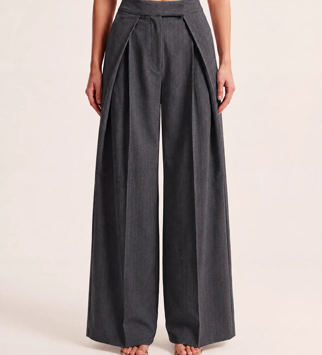 THE AVERY PINSTRIPE WIDE LEG TROUSERS IN CHARCOAL