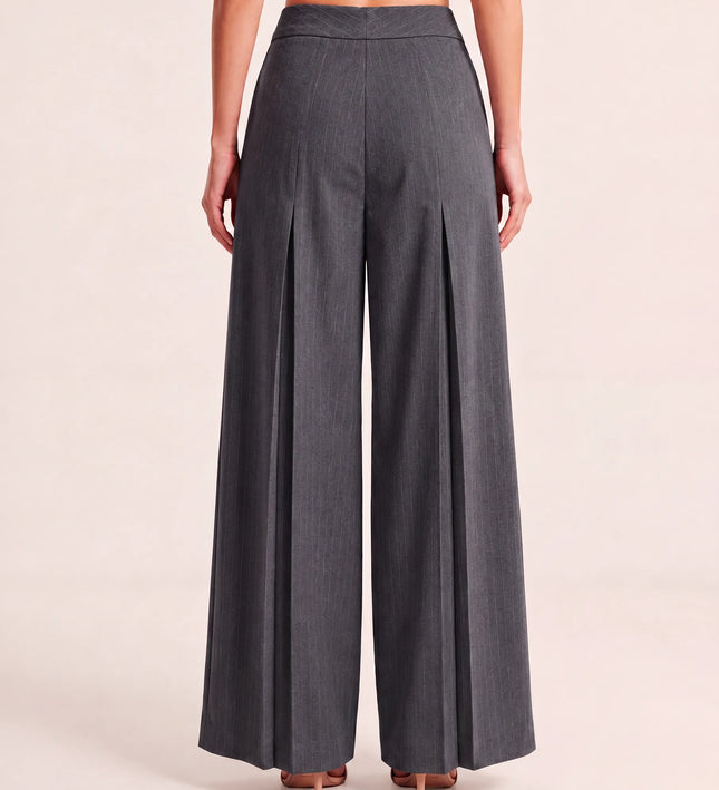 THE AVERY PINSTRIPE WIDE LEG TROUSERS IN CHARCOAL