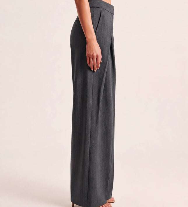 THE AVERY PINSTRIPE WIDE LEG TROUSERS IN CHARCOAL