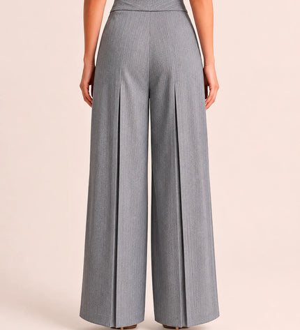 THE AVERY PINSTRIPE WIDE LEG TROUSERS IN GREY