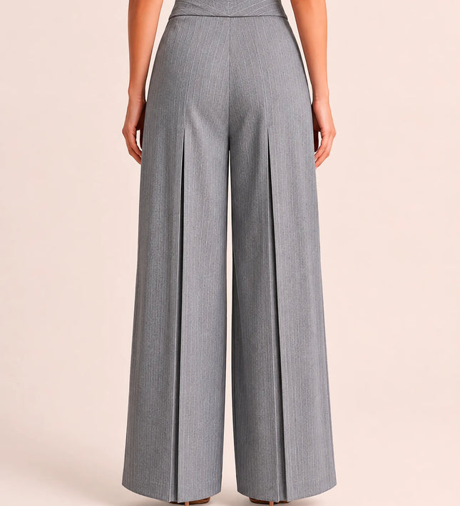 THE AVERY PINSTRIPE WIDE LEG TROUSERS IN GREY