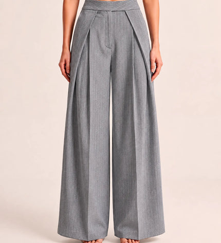 THE AVERY PINSTRIPE WIDE LEG TROUSERS IN GREY
