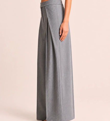 THE AVERY PINSTRIPE WIDE LEG TROUSERS IN GREY