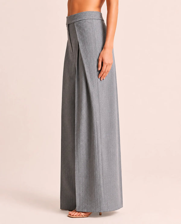 THE AVERY PINSTRIPE WIDE LEG TROUSERS IN GREY