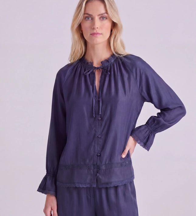THE CELESTE LACE TRIM BLOUSE IN NAVY