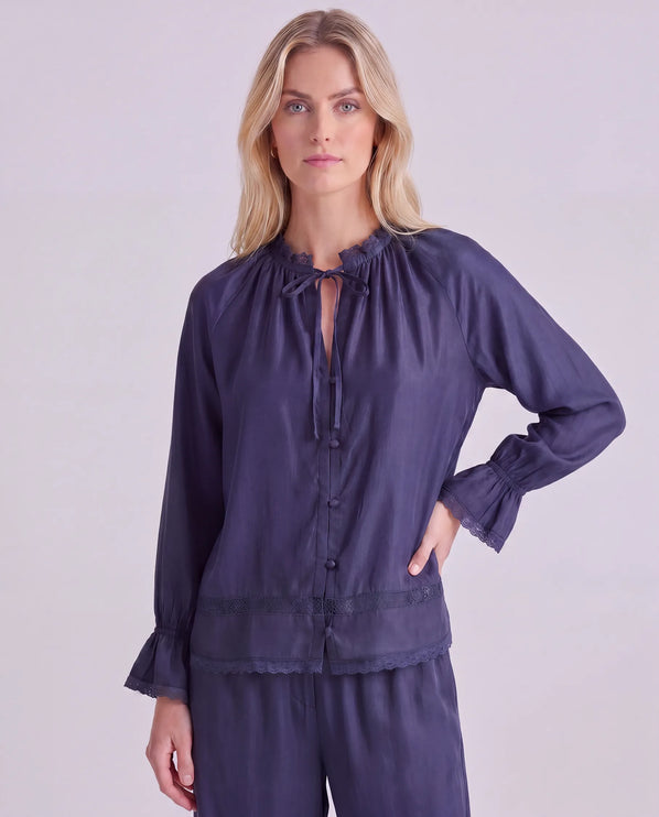 THE CELESTE LACE TRIM BLOUSE IN NAVY