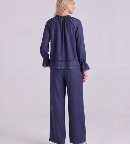 THE CELESTE LACE TRIM BLOUSE IN NAVY