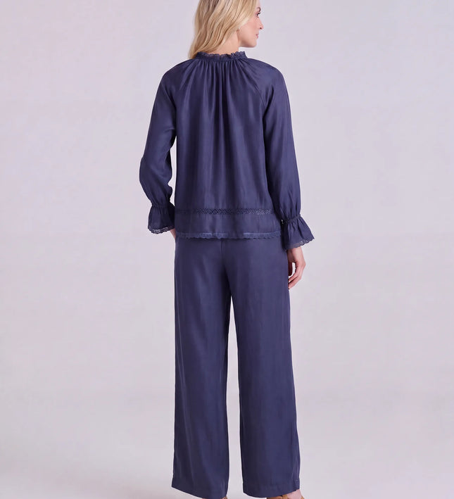 THE CELESTE LACE TRIM BLOUSE IN NAVY
