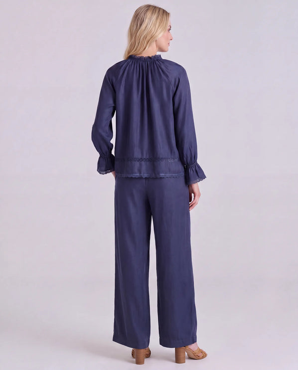 THE CELESTE LACE TRIM BLOUSE IN NAVY