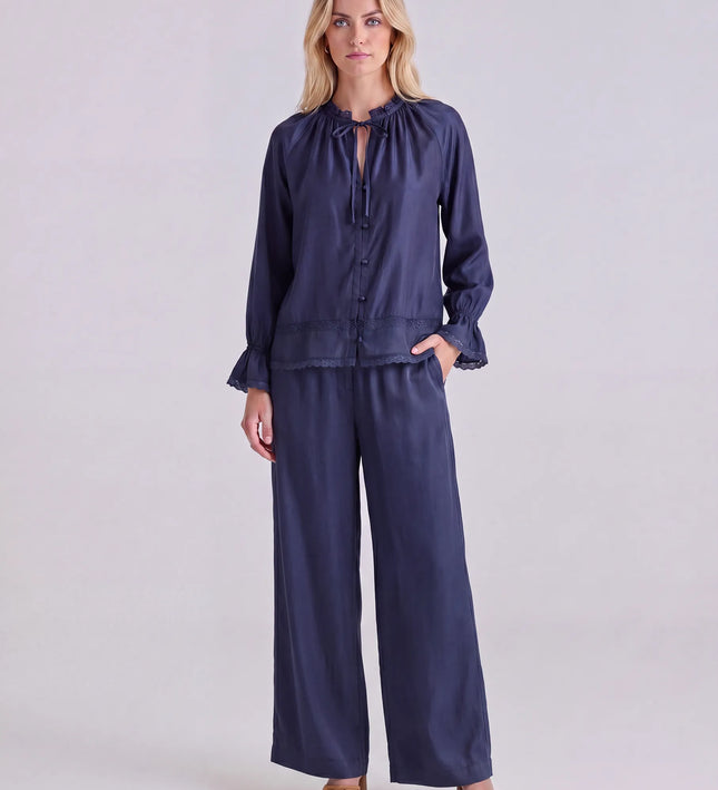 THE CELESTE LACE TRIM BLOUSE IN NAVY