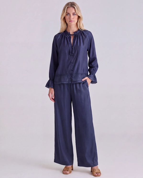 THE CELESTE LACE TRIM BLOUSE IN NAVY