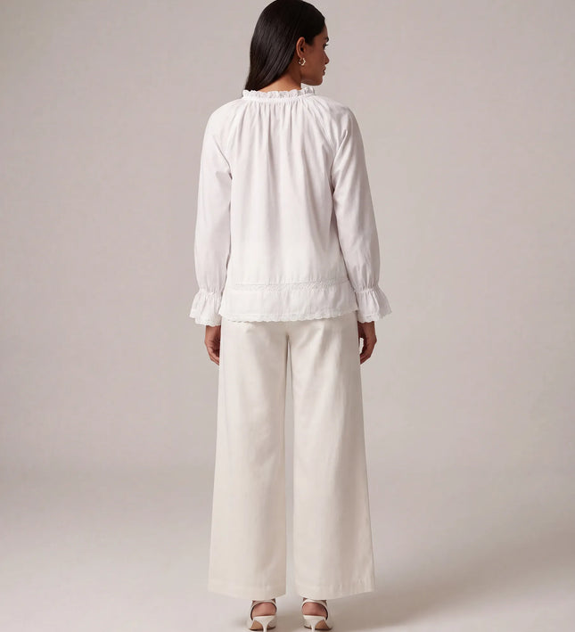 THE CELESTE LACE TRIM BLOUSE IN WHITE