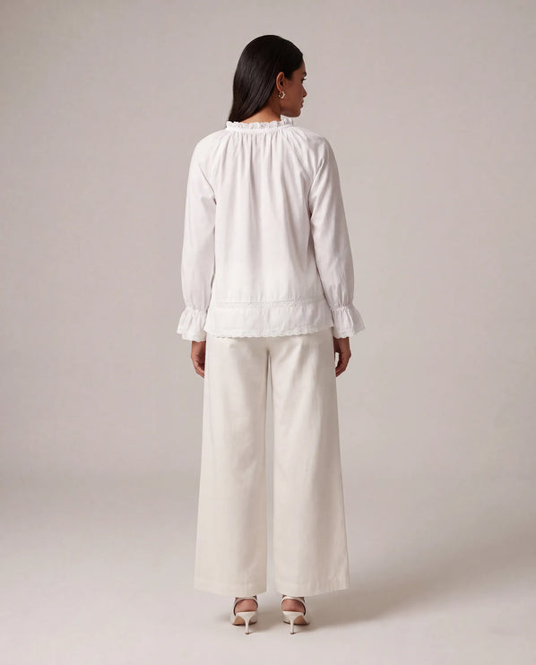 THE CELESTE LACE TRIM BLOUSE IN WHITE