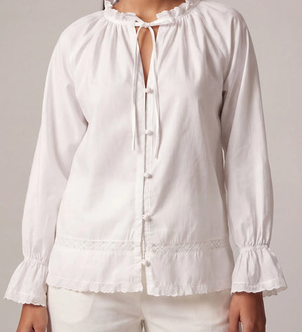 THE CELESTE LACE TRIM BLOUSE IN WHITE