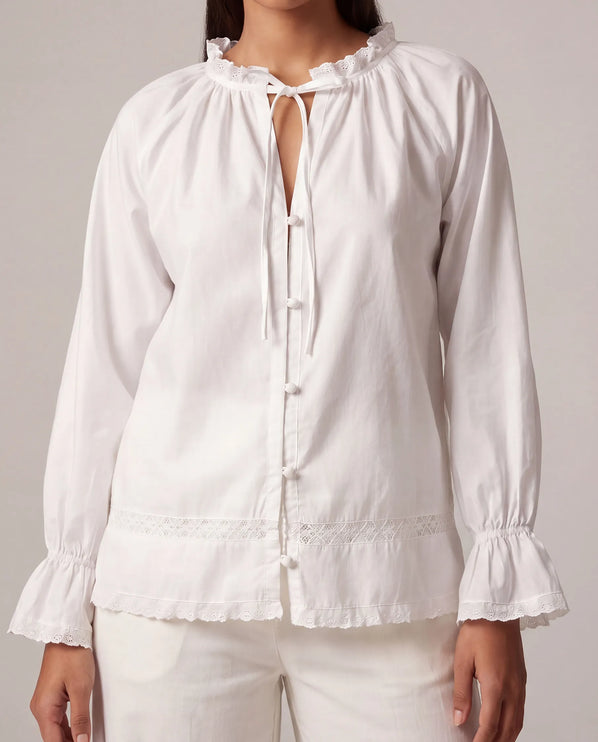 THE CELESTE LACE TRIM BLOUSE IN WHITE