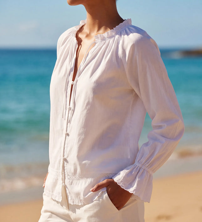 THE CELESTE LACE TRIM BLOUSE IN WHITE