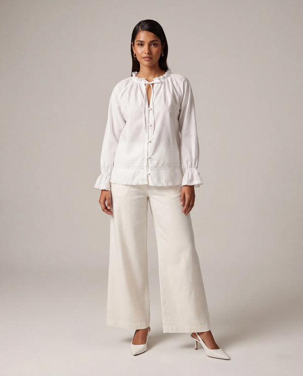 THE CELESTE LACE TRIM BLOUSE IN WHITE