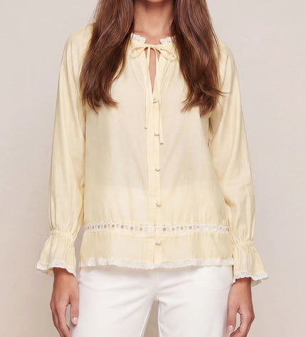 THE CELESTE LACE TRIM BLOUSE IN BUTTERCREAM