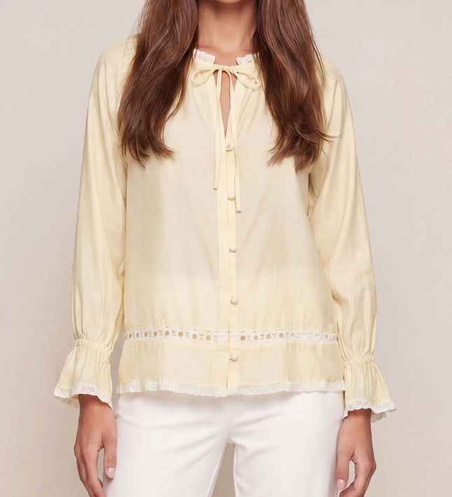 THE CELESTE LACE TRIM BLOUSE IN BUTTERCREAM