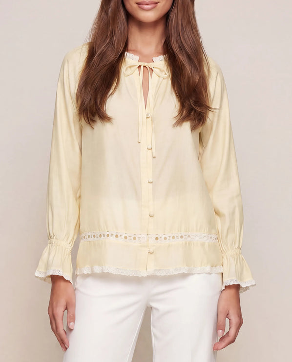 THE CELESTE LACE TRIM BLOUSE IN BUTTERCREAM
