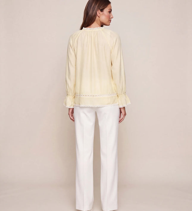 THE CELESTE LACE TRIM BLOUSE IN BUTTERCREAM
