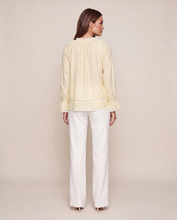 THE CELESTE LACE TRIM BLOUSE IN BUTTERCREAM