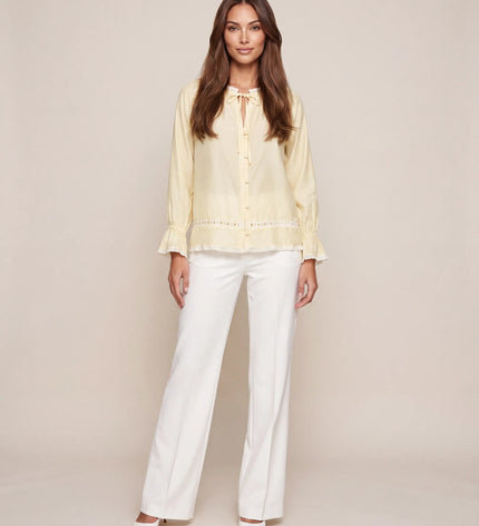 THE CELESTE LACE TRIM BLOUSE IN BUTTERCREAM