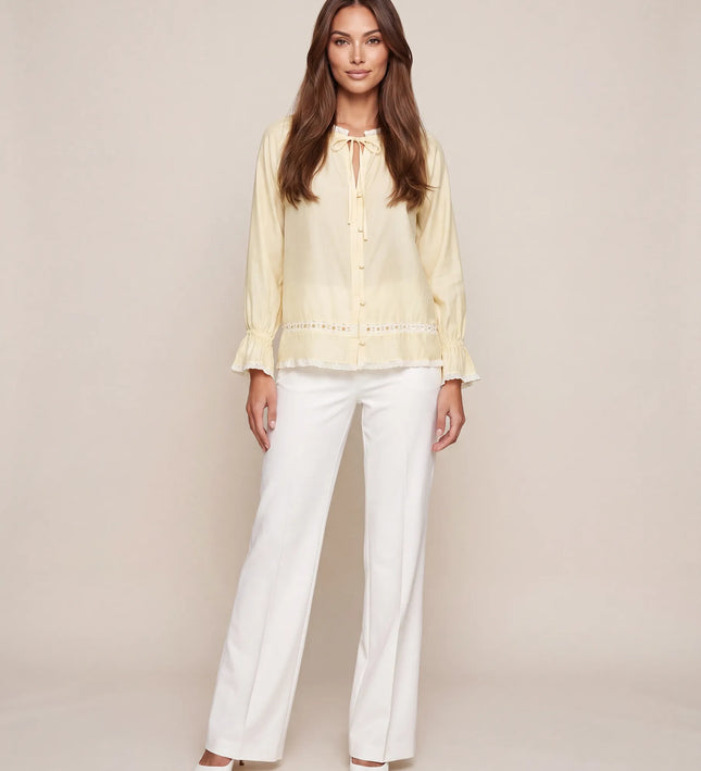 THE CELESTE LACE TRIM BLOUSE IN BUTTERCREAM