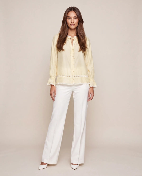 THE CELESTE LACE TRIM BLOUSE IN BUTTERCREAM
